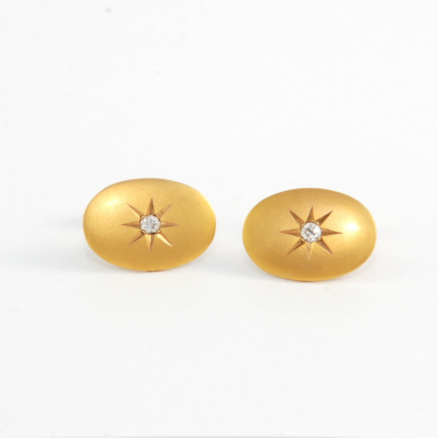 Upcycled Cufflinks Garnet and Diamond Starburst Oval Dome Leverback Earrings  Lv For Sale at 1stDibs