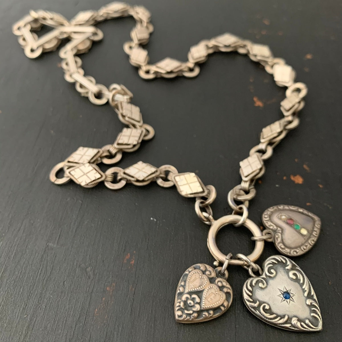 Vintage Sterling Puffy Heart Charm Bracelet