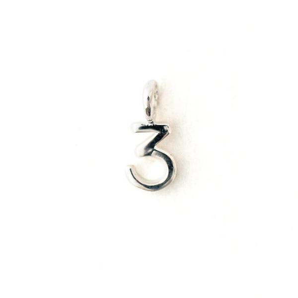 Polished Silver Number 3 Charm - Classic
