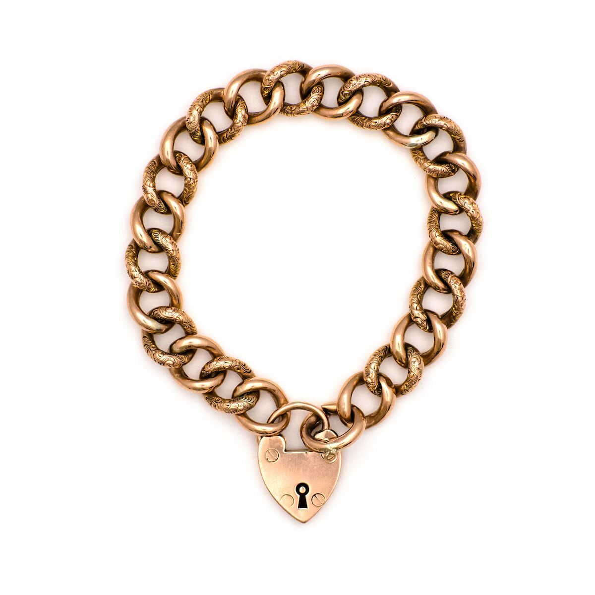 Edwardian Link Charm Bracelet with Heart Lock Charm in 9K Rose Gold - The  Verma Group